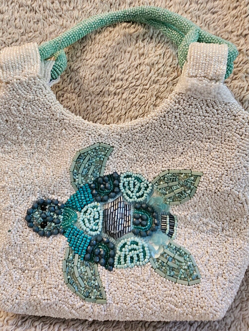 NWT Handcrafted In India Sea Turtle Beaded Bag Viral Tik Tok White Blue